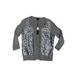 Talbots Sequin Cardigan Sweater Gray Button Front Long Sleeve Women Petite S NEW